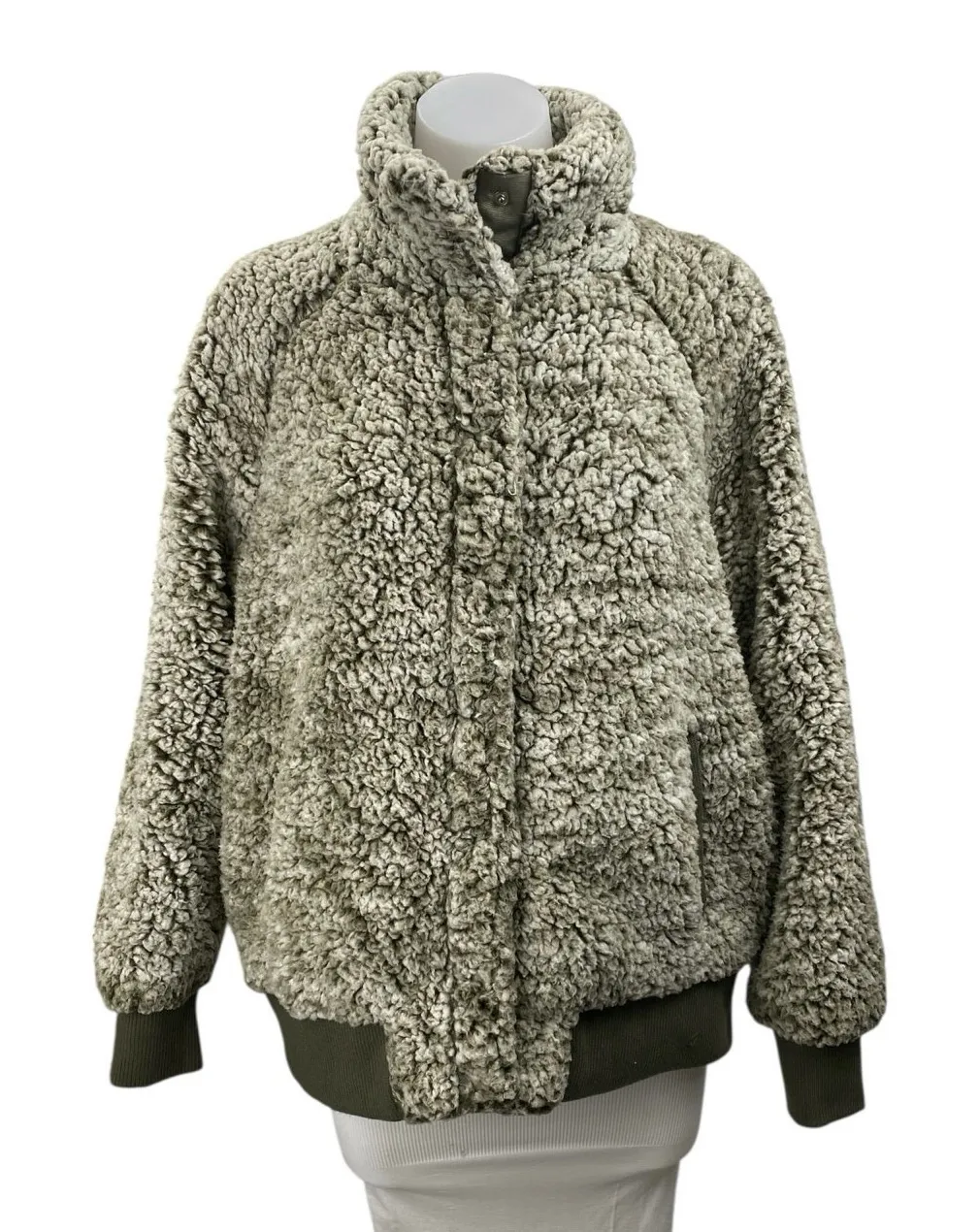 JouJou Women's Green Faux Sherpa Fur Turtleneck Long Sleeve Full Zip Sweater 1X - Image 1