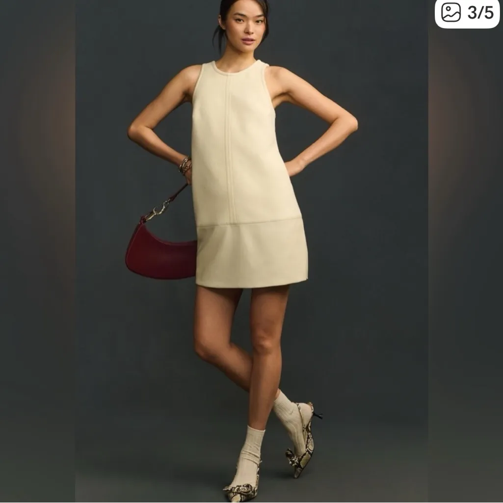 NWT ANTHROPOLOGIE  Faux-Leather Shift Mini Dress - White Small petite - Image 3