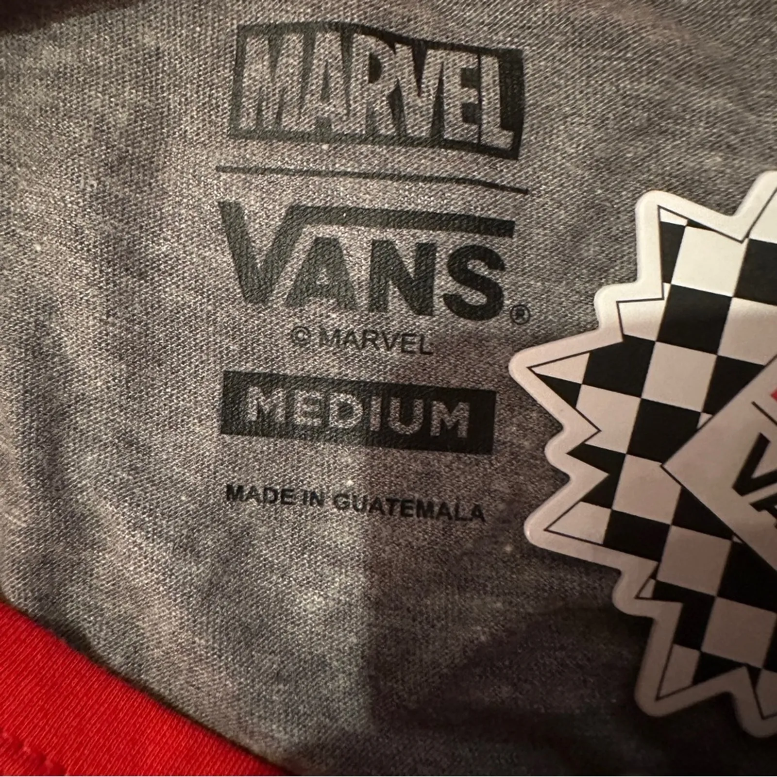 Vans Off The Wall Women's X Captain‎ Marvel Ringer Tee Shirt in Grey Racing Red - Image 6