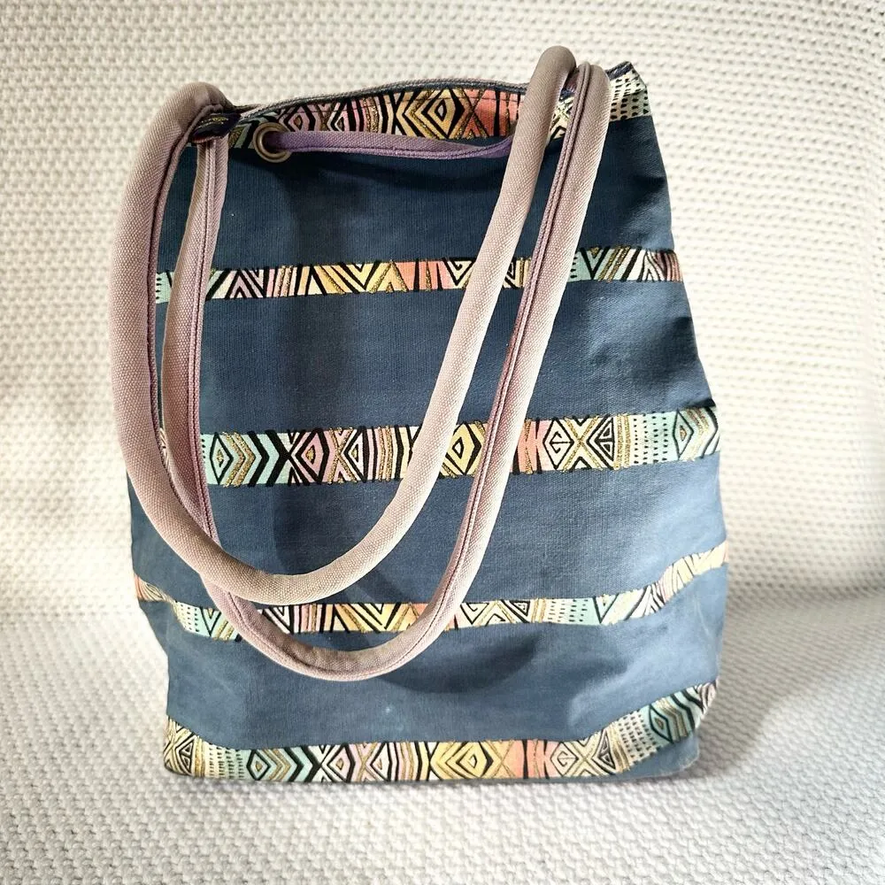 Laurel Burch Blue Denim Purple Drawstring Pull Handpainted Butterfly Backpack - Image 6