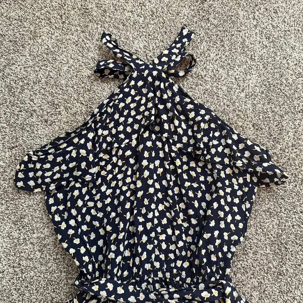Faithfull the Brand navy blue, white & yellow floral halter sleeveless romper, 2 - Image 3