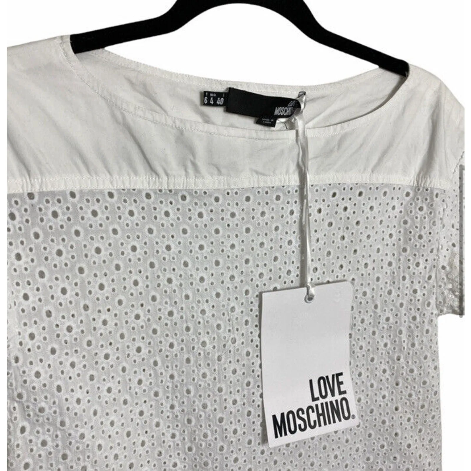 Love Moschino Mini Dress White Eyelet Lace Cotton Drawstring Waist New - Image 4
