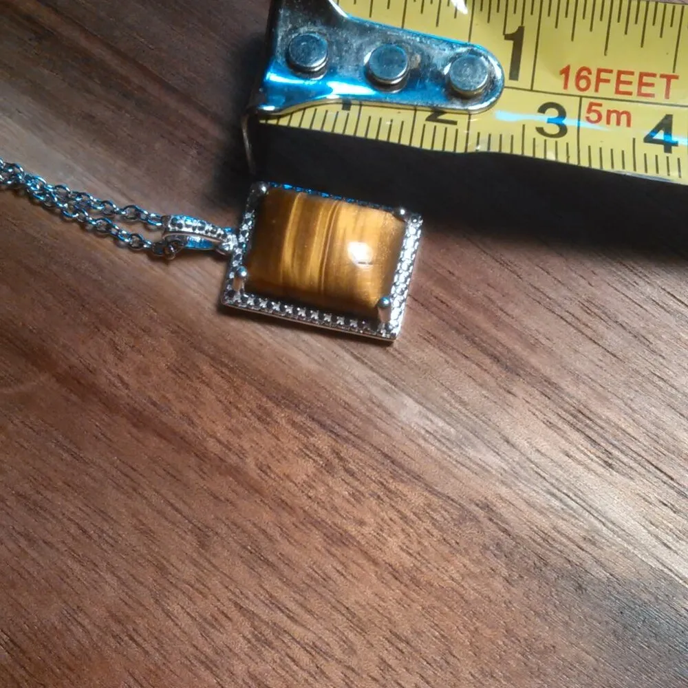 Tiger's Eye Sterling Silver and Stainless Steel Pendant Necklace - Image 9