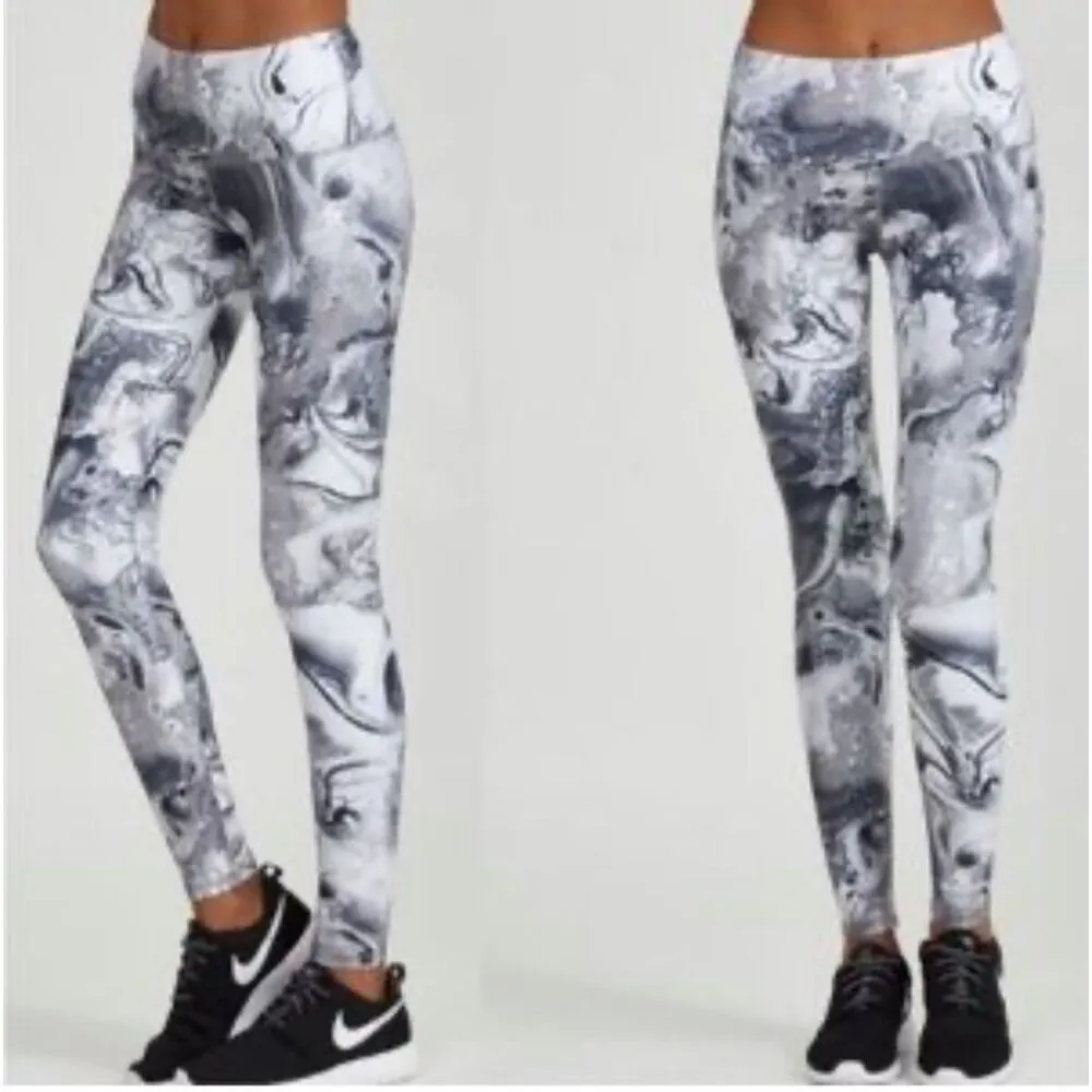 Noli Active grey and white granite swirl leggings size M NWT - Image 2