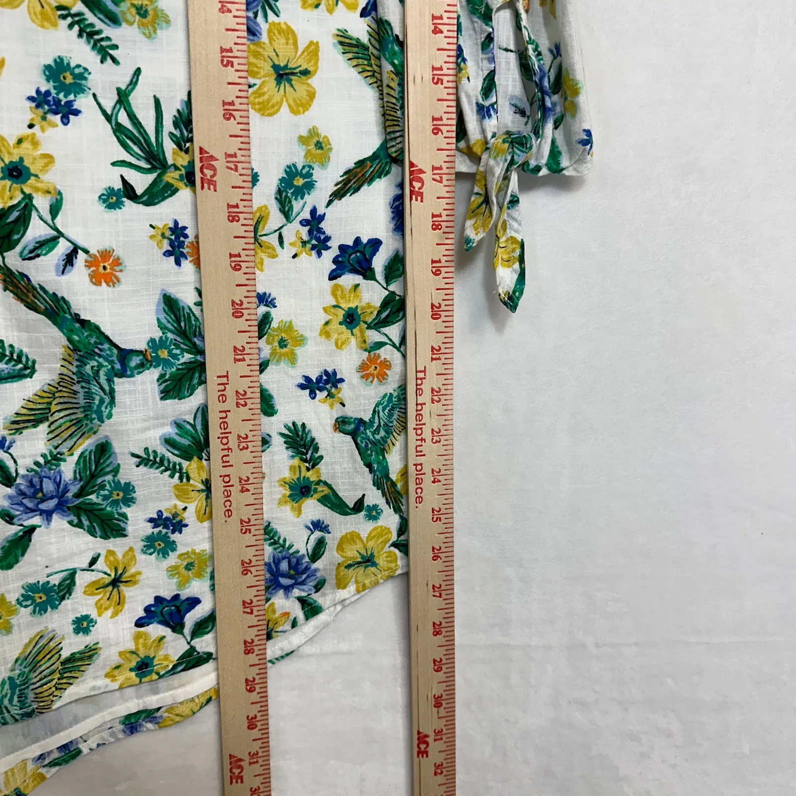 Old Navy Small Off-Shoulder 3/4 Dress Green/Blue Floral Birds Resort Summer Cute - Image 8