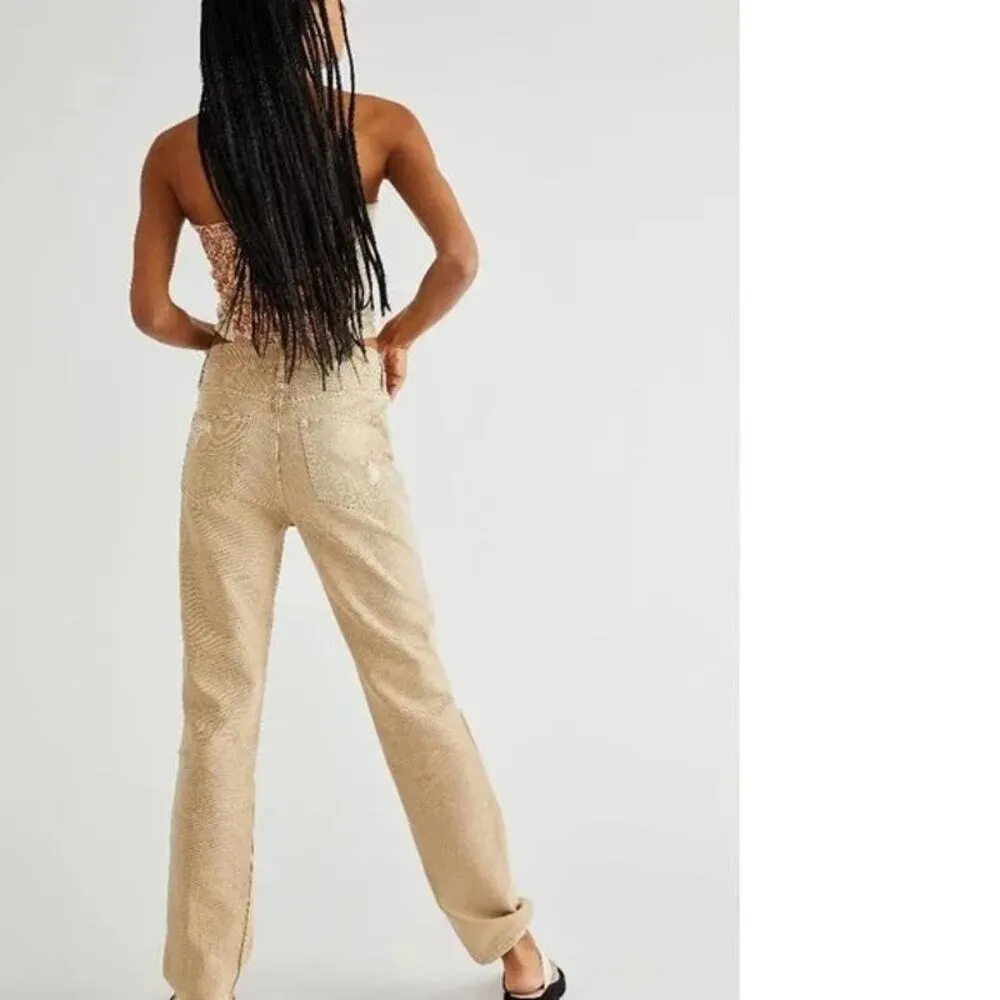 Free People Lasso High Rise Busted Knees Straight Leg Jeans Dusty Khaki 25 - Image 2