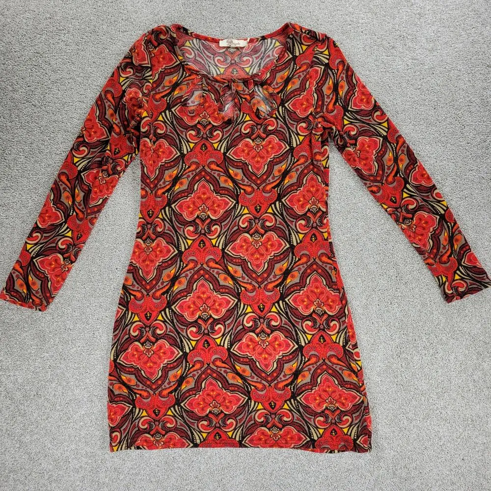Aryeh Sweater Dress Womens Small Red Inkblot Wool Cashmere Tear Drop Cut Outs - Image 10
