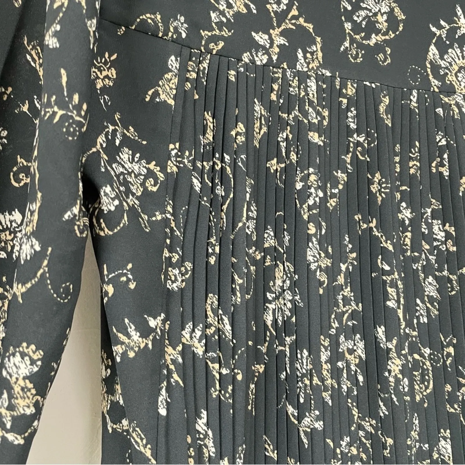 Daniel Rainn DR2 Green Floral Printed Boho Womens Long Sleeve Blouse Tie Neck S - Image 10