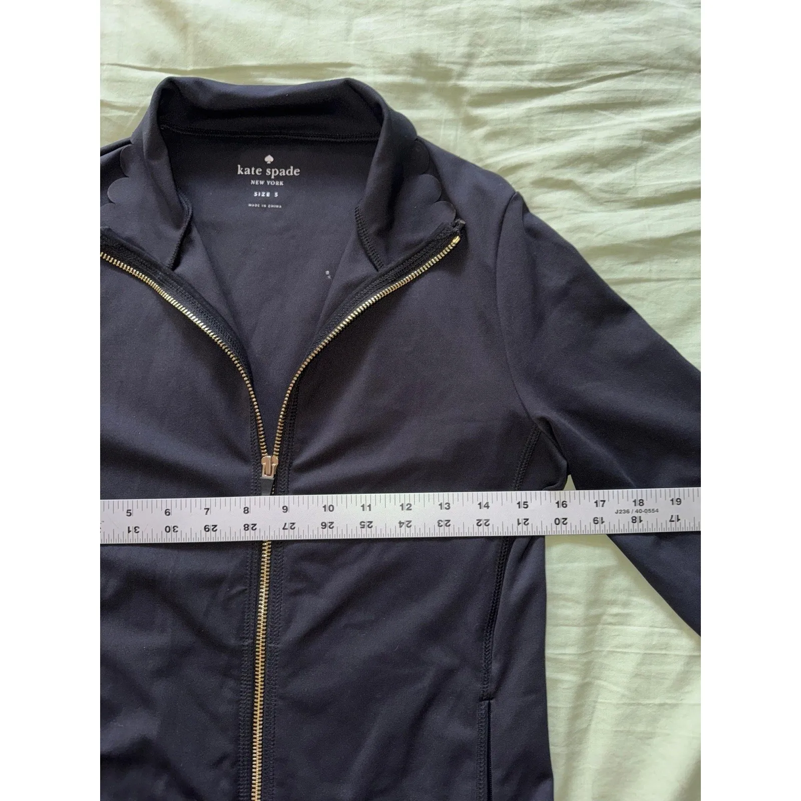 KATE SPADE Women Black Scallop Athleisure Zip Stretch Lightweight Jacket Sz S - Image 8
