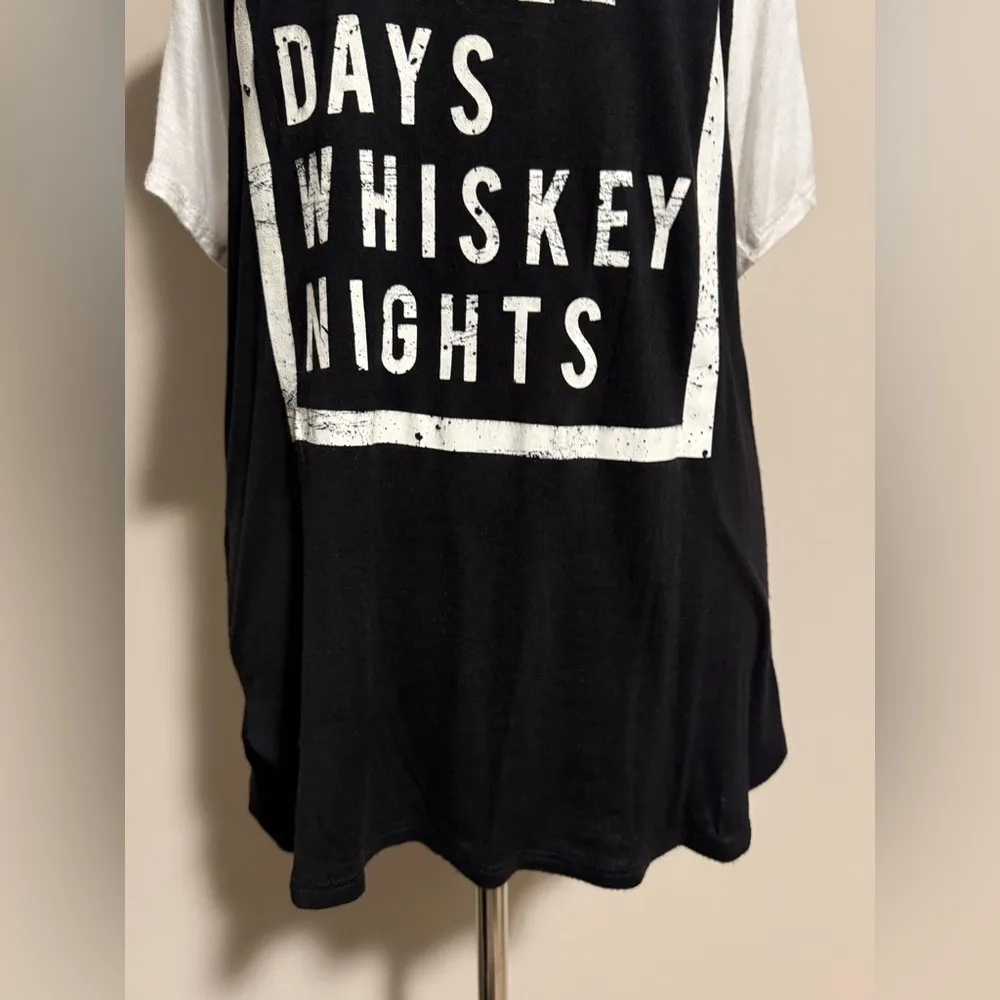 EUC Scotty Black and White Coffee Days Whiskey Nights Cold Shoulder Top size XL - Image 4