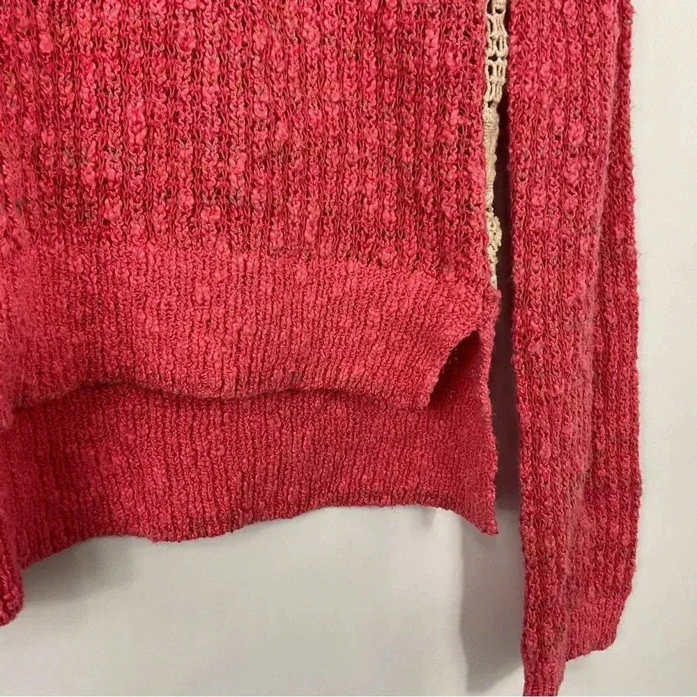 Free People Sweet Jane Strawberry Pink Crochet Sweater Size XS‎ - Image 3