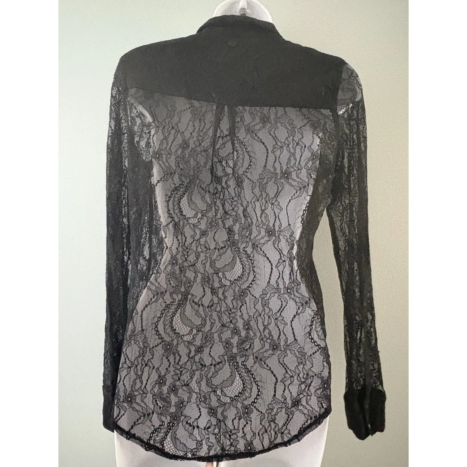 Guess Black Lace Top Size S Sheer Goth Vampire Witchy Whimsigoth Button Up - Image 5