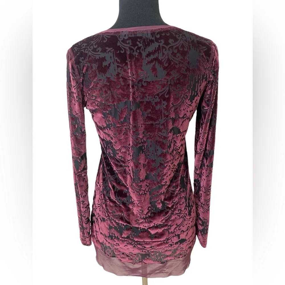 Wine velvet burnout long sleeve tunic top - Image 3