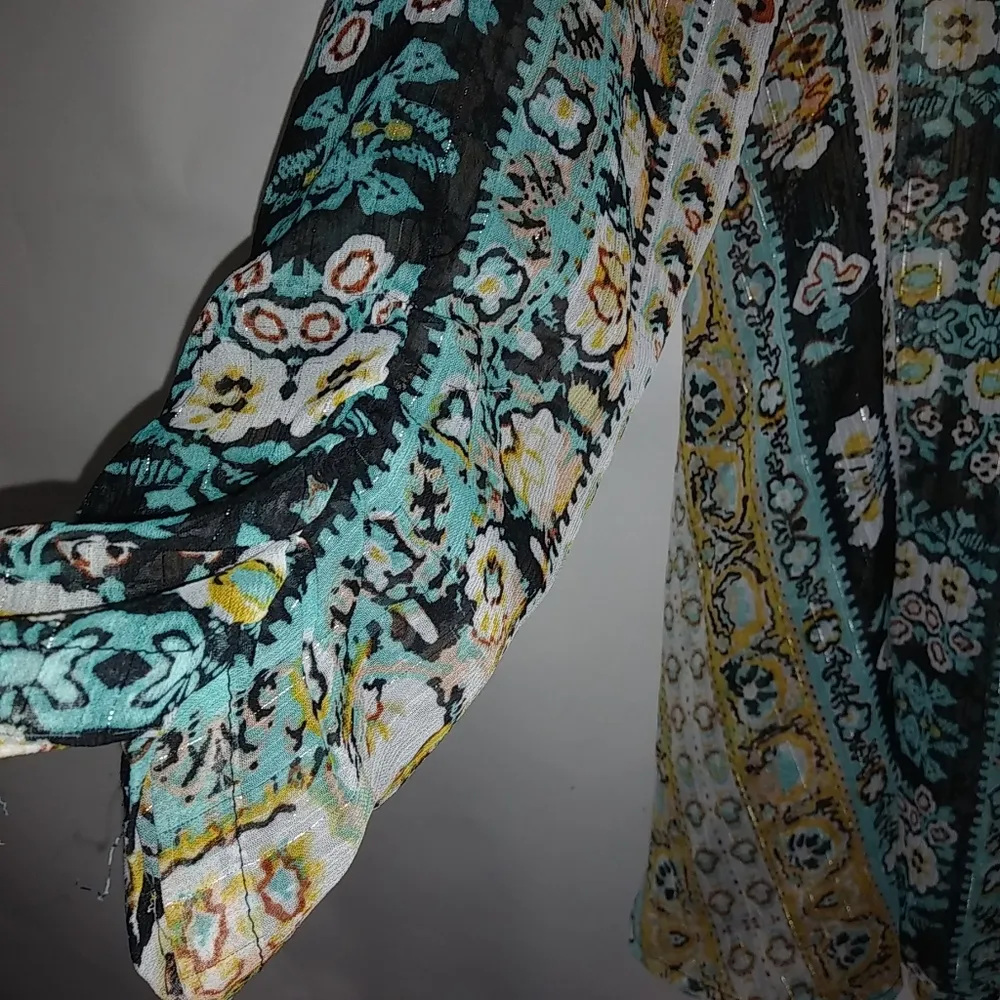 Style & Co. L Turquoise Gold Design Boho Top - Image 7