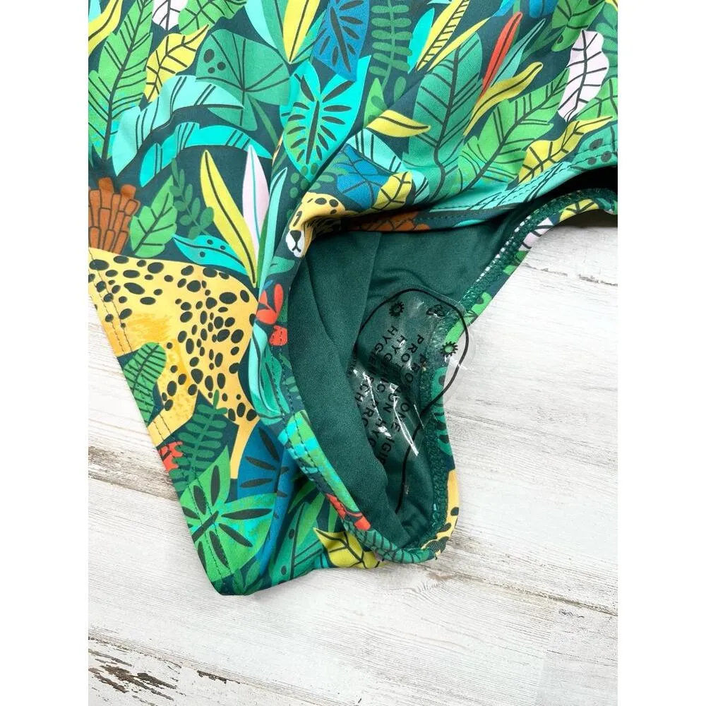 Palms Away Womens XS Tropical Animal Print Crisscross One Piece Swimsuit Green - Image 6