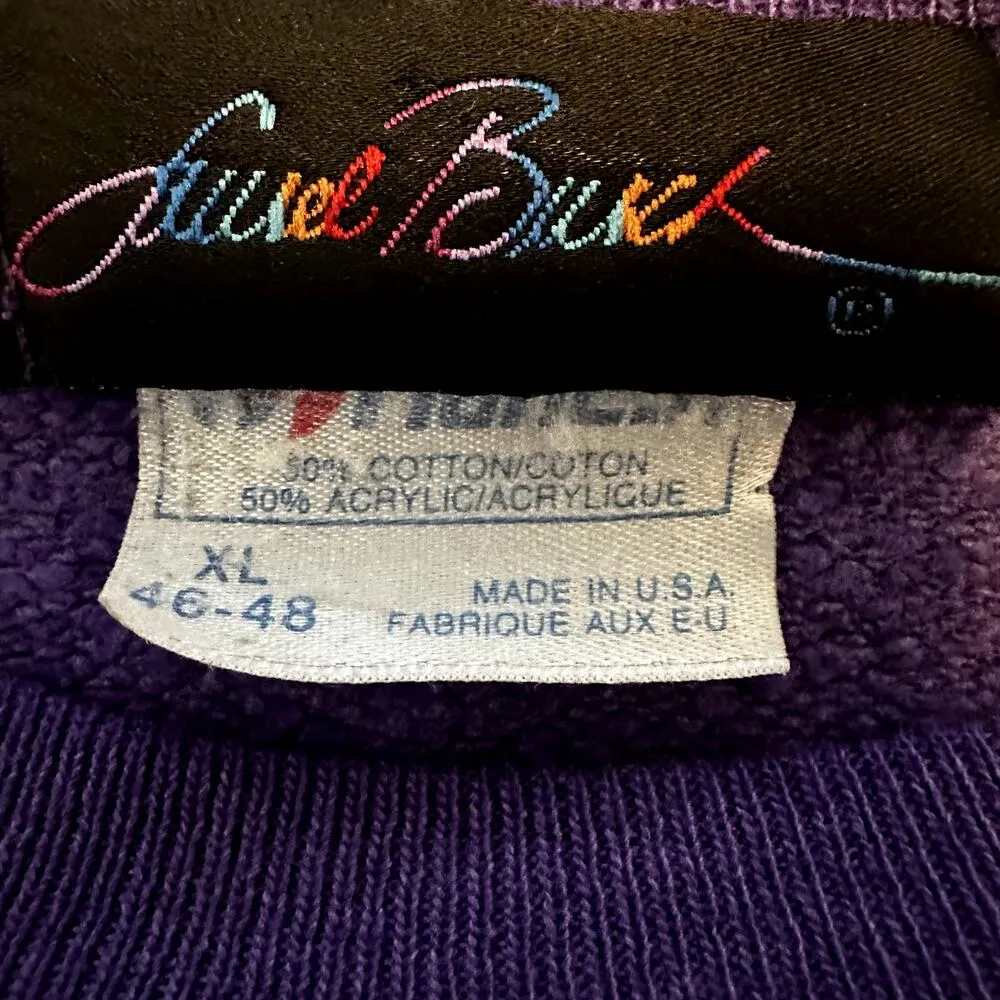 VTG Laurel Burch Pullover Sweatshirt Felines in the Forest Crewneck Purple XL - Image 2