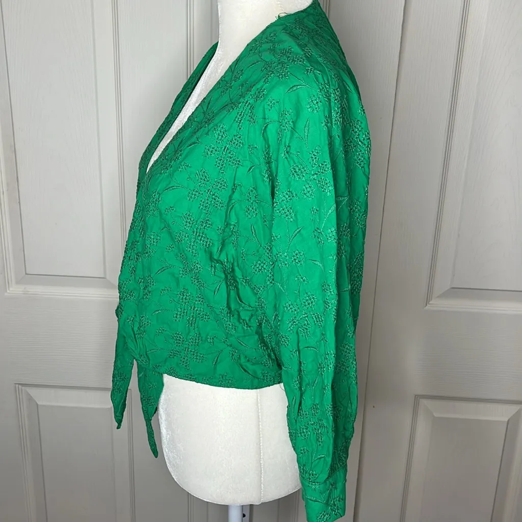 Zara Bright Green st Patrick’s Embroidered Stitch Boho Top - Image 5