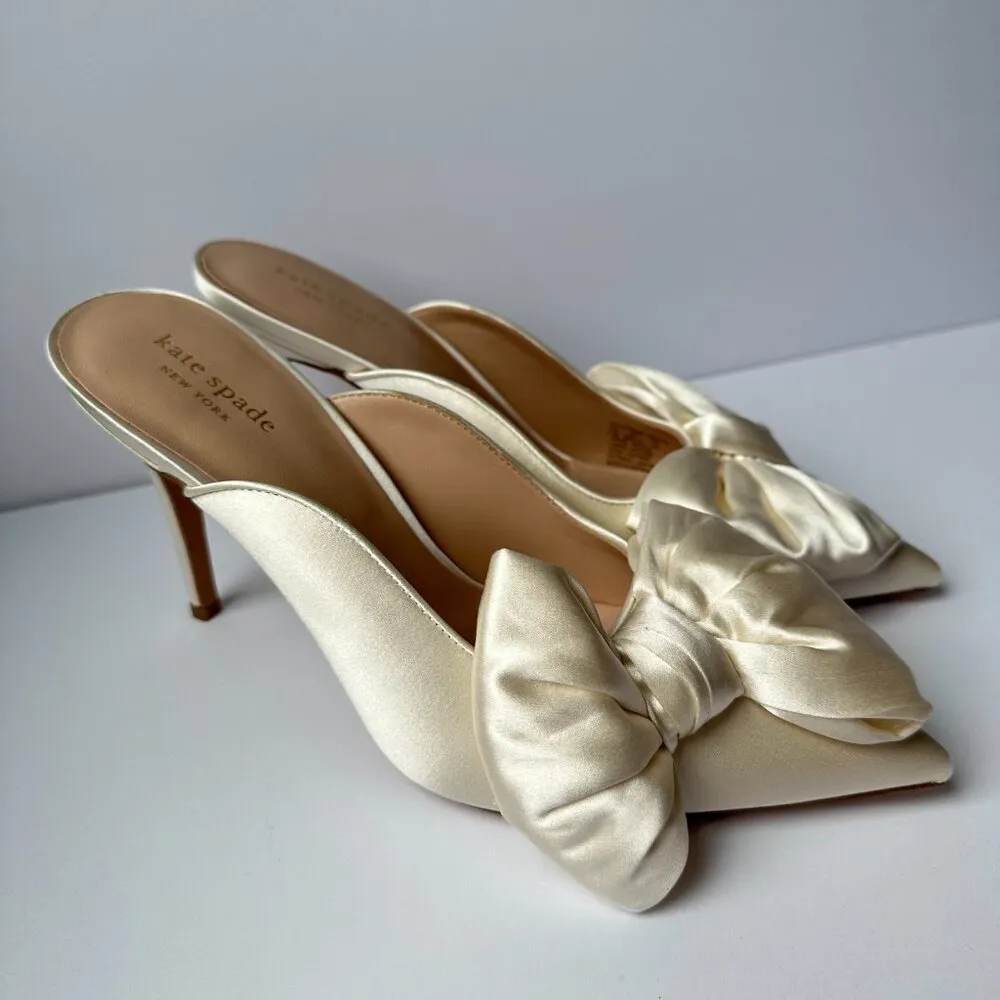 Kate Spade Sheela Satin‎ Lux Ivory Bow SIze 9.5 Stiletto Heel Bridal Wedding NIB - Image 6
