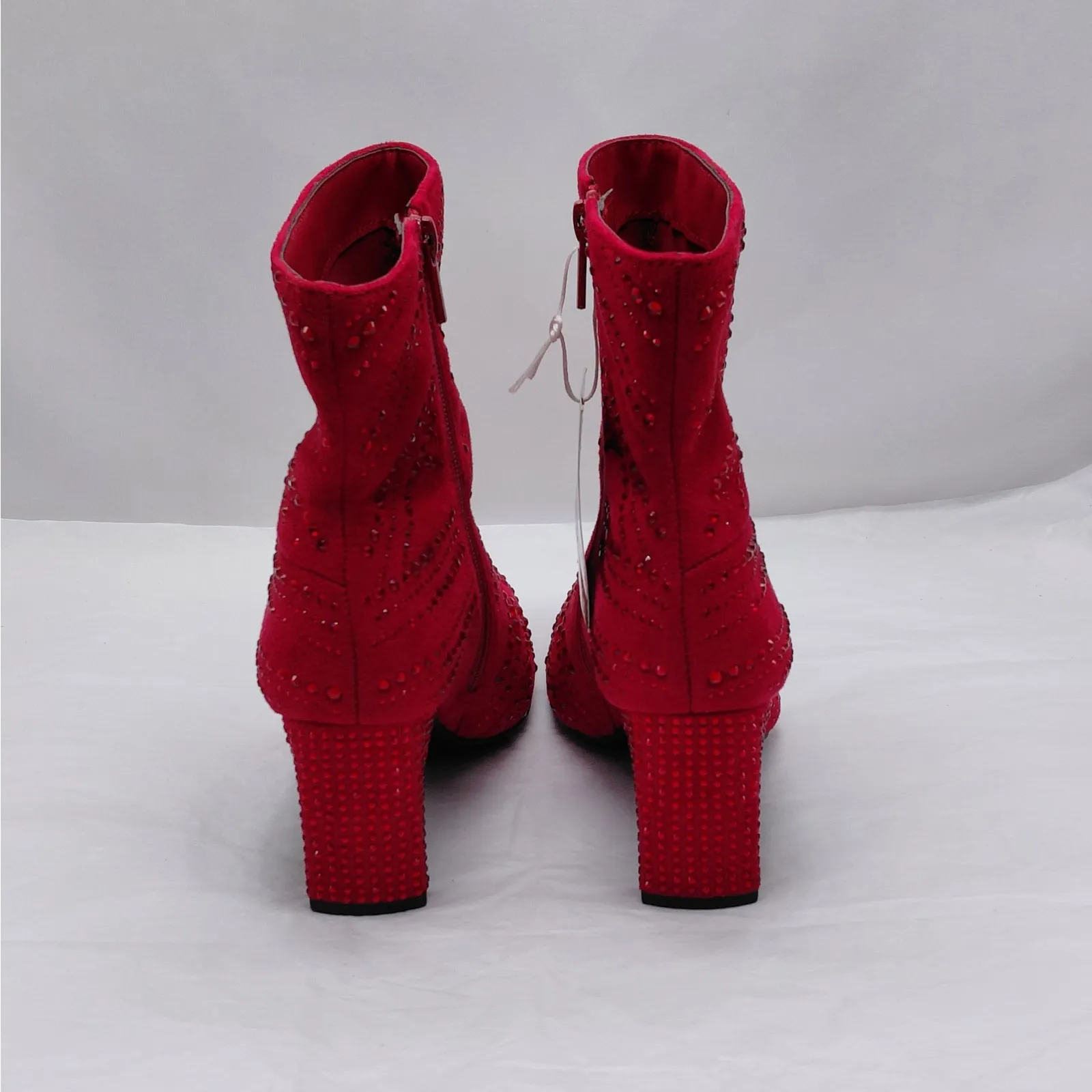 Impo Virgie Red Rhinestone Ankle Boots Women 6M Pointed Toe Heel Zip Maximalist - Image 5