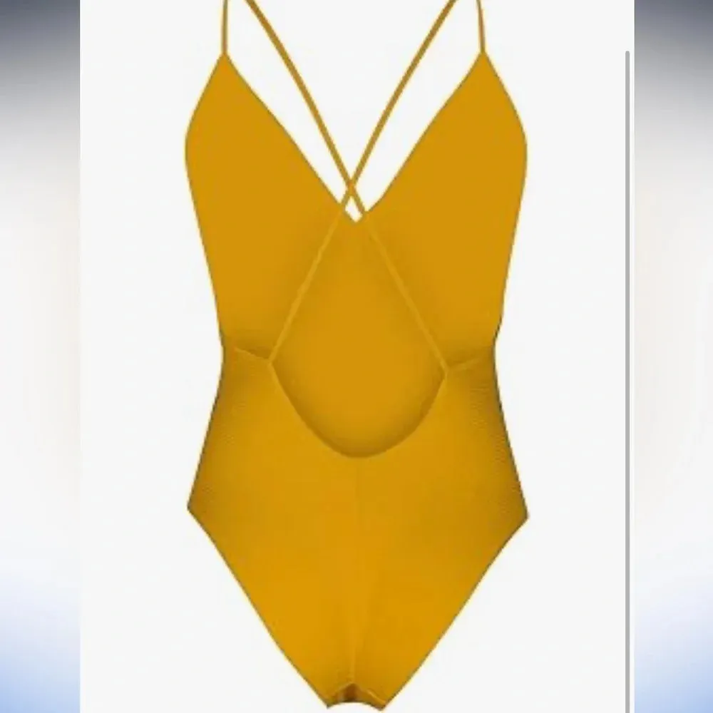 Hurley quick dry ribbed embroidered one piece swimsuit yellow embroidered cheeky - Image 3