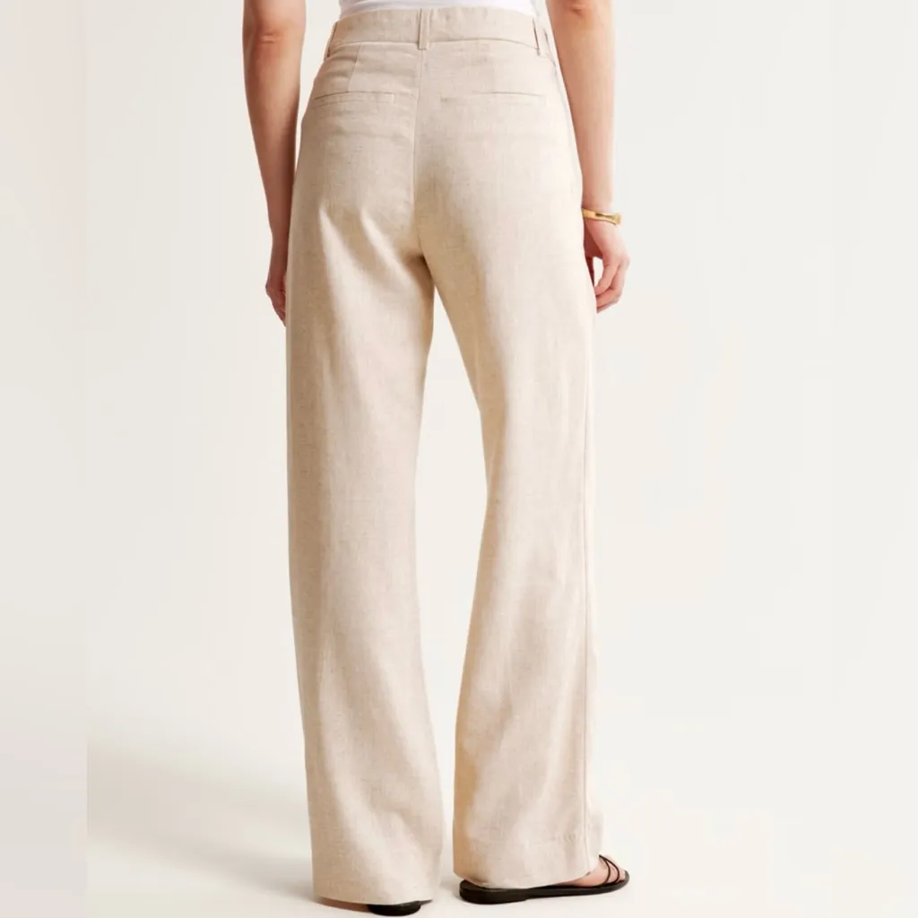 Abercrombie & Fitch Wide Leg Pleated Ivory Colored Linen Trouser Pants SIZE 28/6 - Image 3