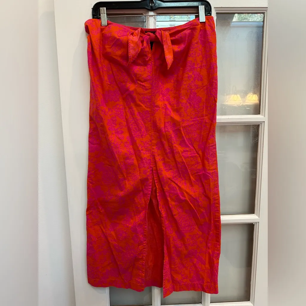 Ralph Lauren Front Tie Floral Orange Pink Midi Skirt Resort Vacation Size Medium - Image 11