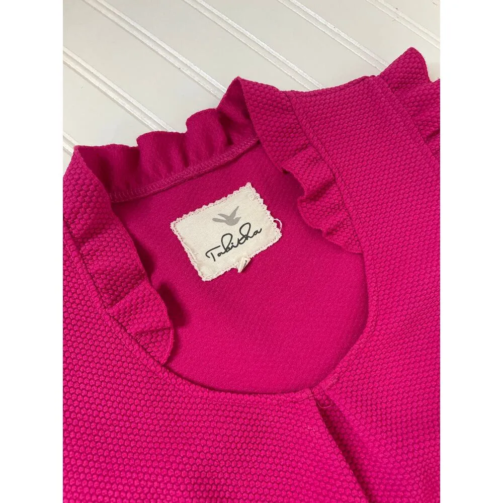 Anthropologie Tabitha Pink Fit and Flare Mini Dress Ruffle Pocket Peasant Size 2 - Image 6