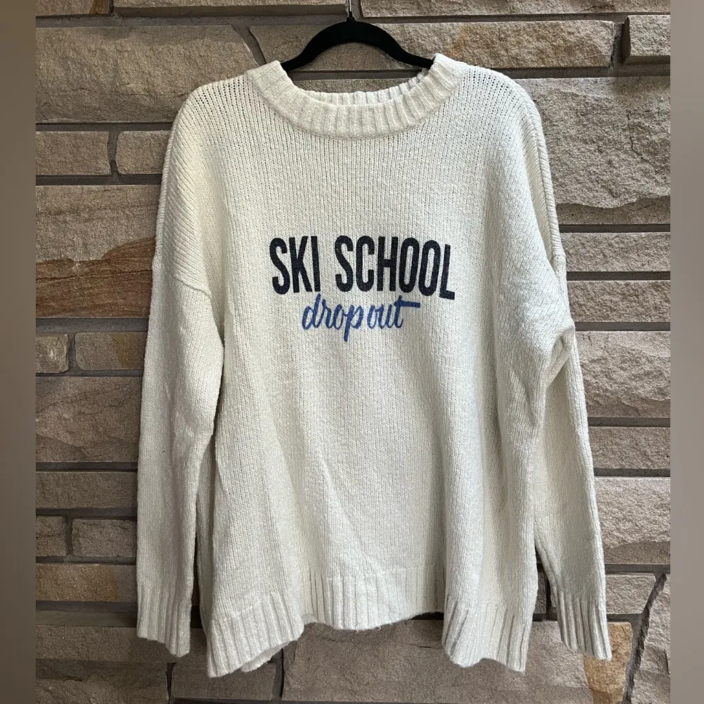 Aerie Ski School Dropout Sweater Cream Medium - Image 2