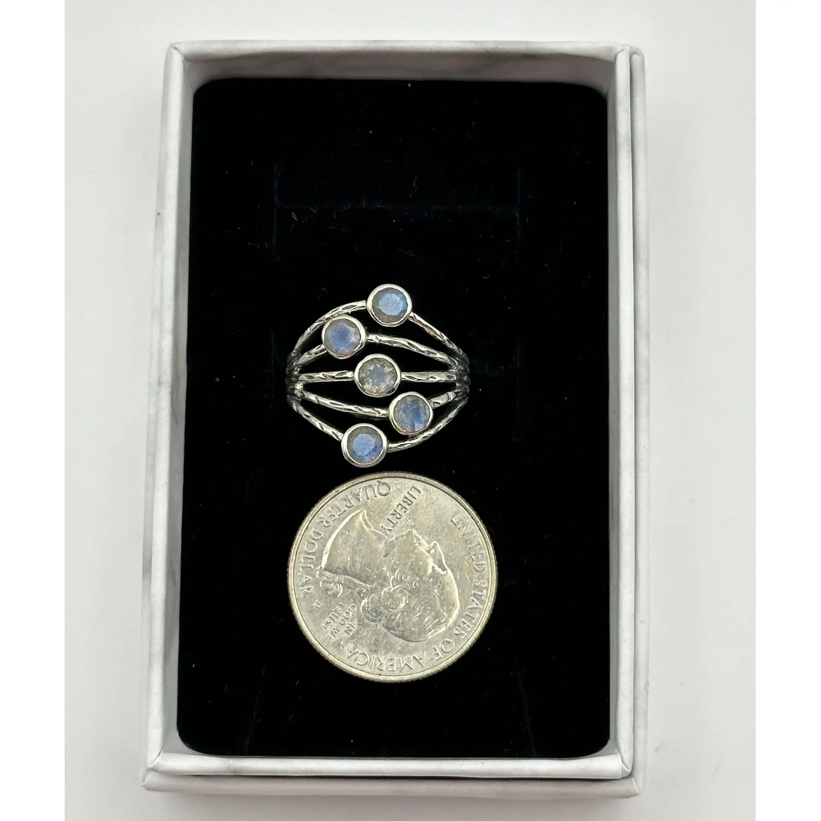 Faceted 5 Stone Labradorite Sterling Silver Handmade Ring Size 9 - Image 6