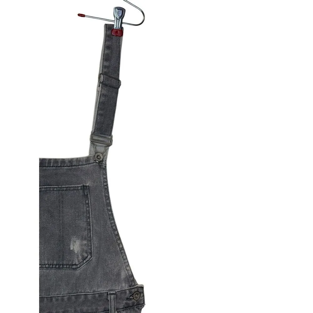 POL Womens Bib Overall Skirt Distressed Frayed Hem Denim Cotton Gray Size Medium - Image 2