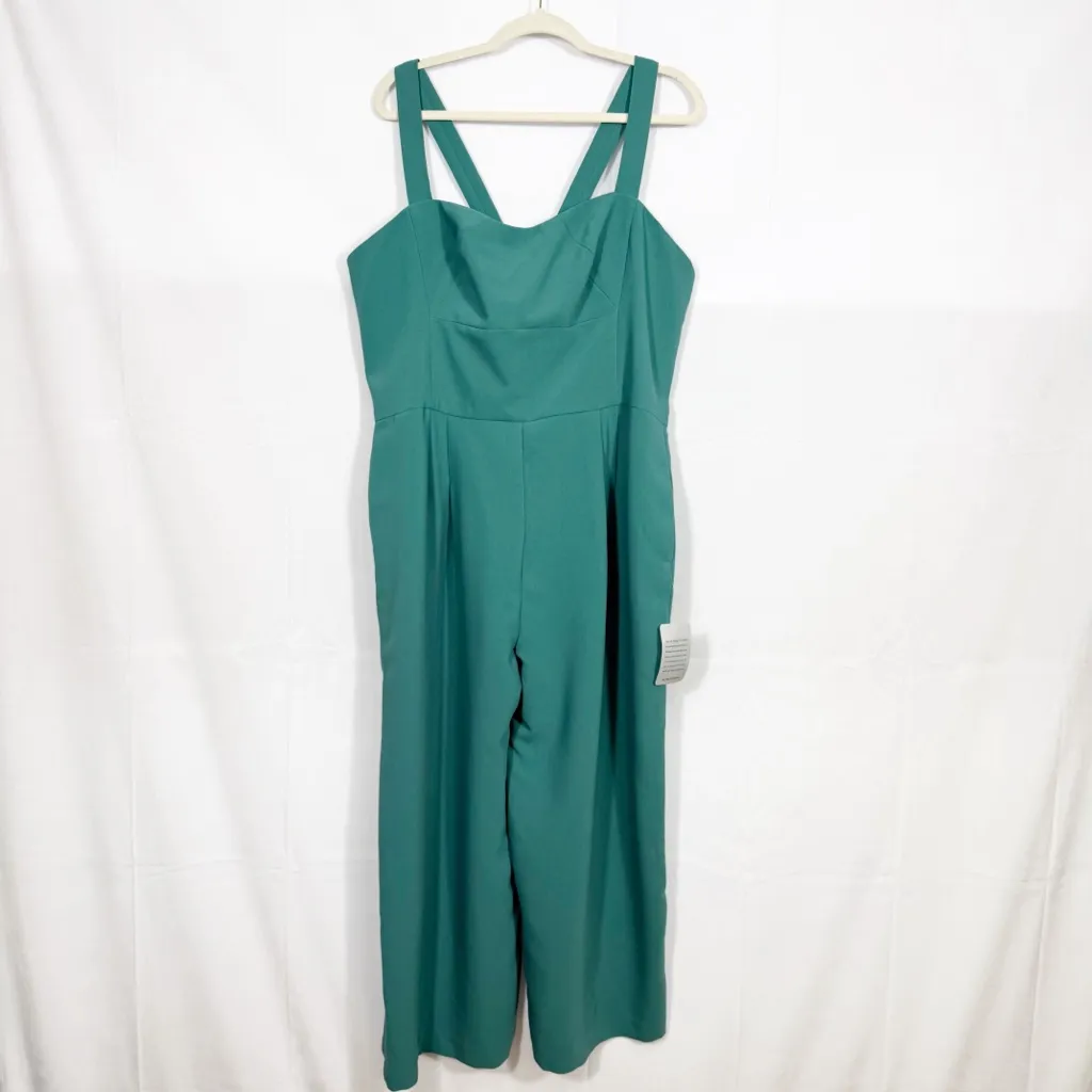 Gal Meets Glam Collection Nicole Sweetheart Square Neck Jumpsuit Green Wide Leg - Image 3