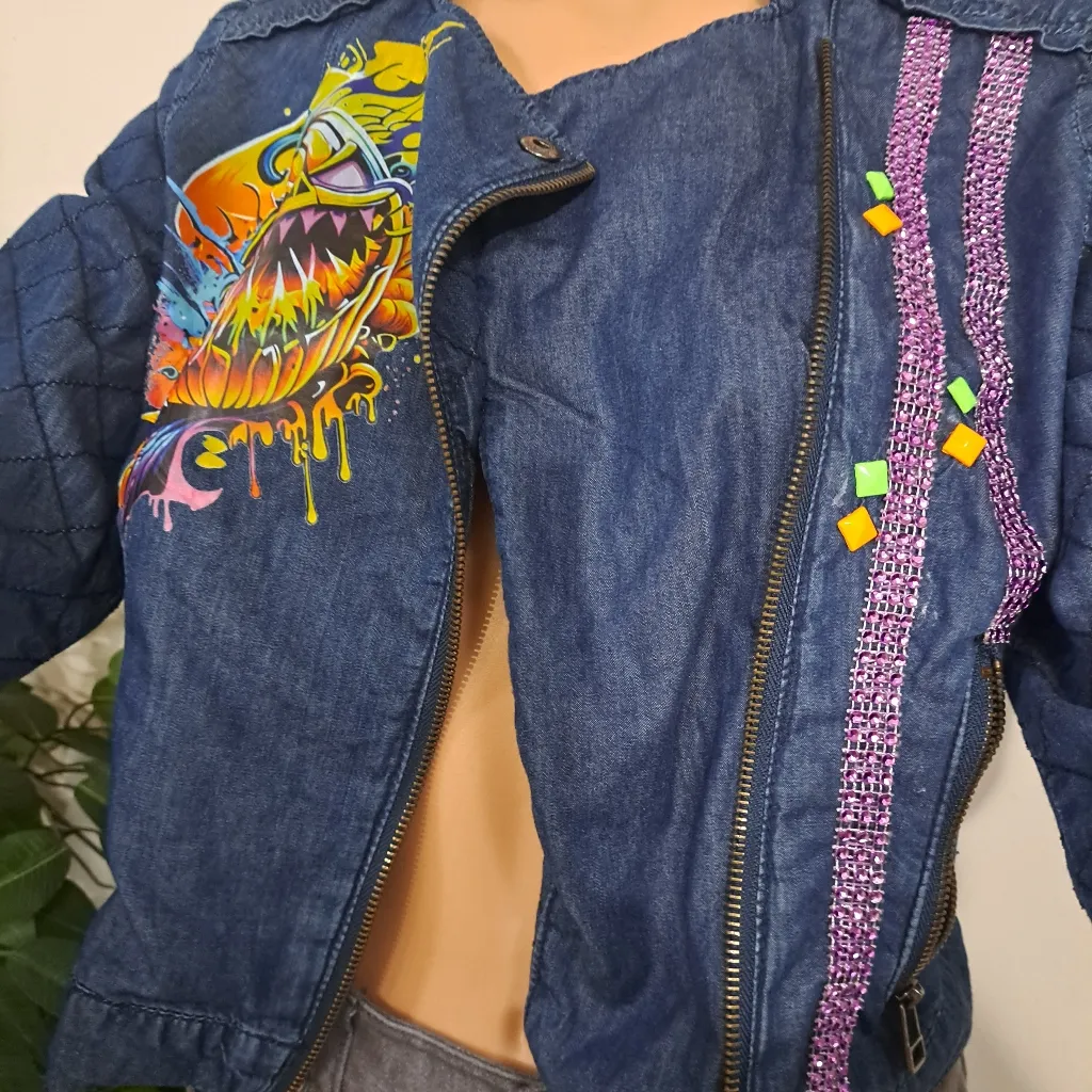 CUSTOM Halloween jacket XXI PREMIUM DENIM size M patchwork Orange Size M - Image 11