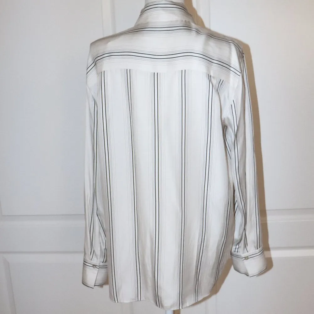 VINCE Off White Striped Silk Blend Twill Shirt Size Medium - Image 5