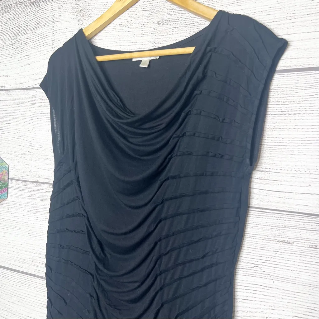 Vintage KENAR Black Cowl Neck Cap Sleeve Shirred Drape Blouse Top Size Small - Image 2