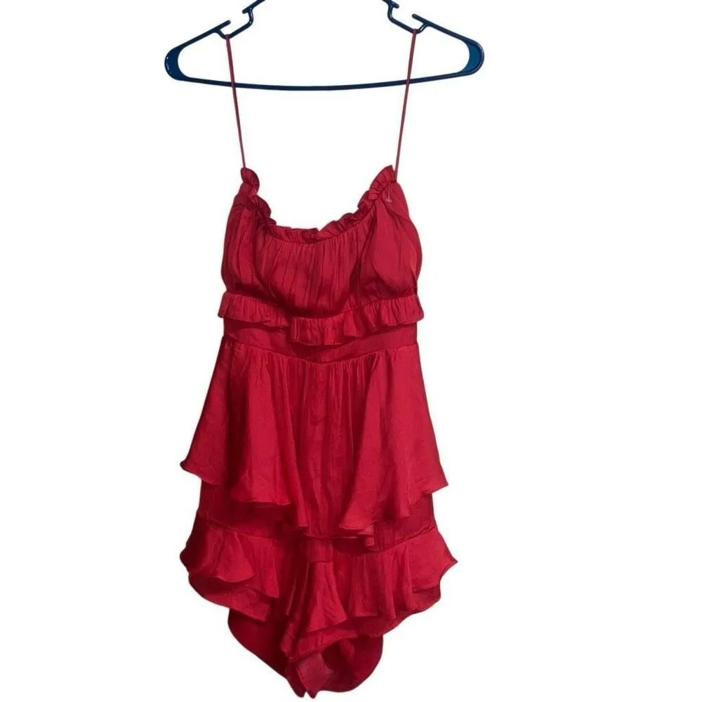 462. Saints + secret Romantic Gathered Bust Open Back Romper Red size Large - Image 4