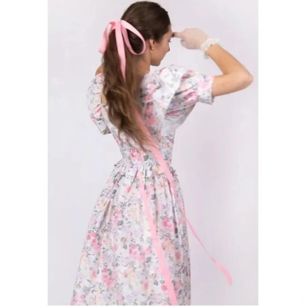 đź’•LAURA ASHLEY x BATSHEVAđź’• Eden Dress ~ Quartet Cream Floral Print 2 NWO Pink - Image 4