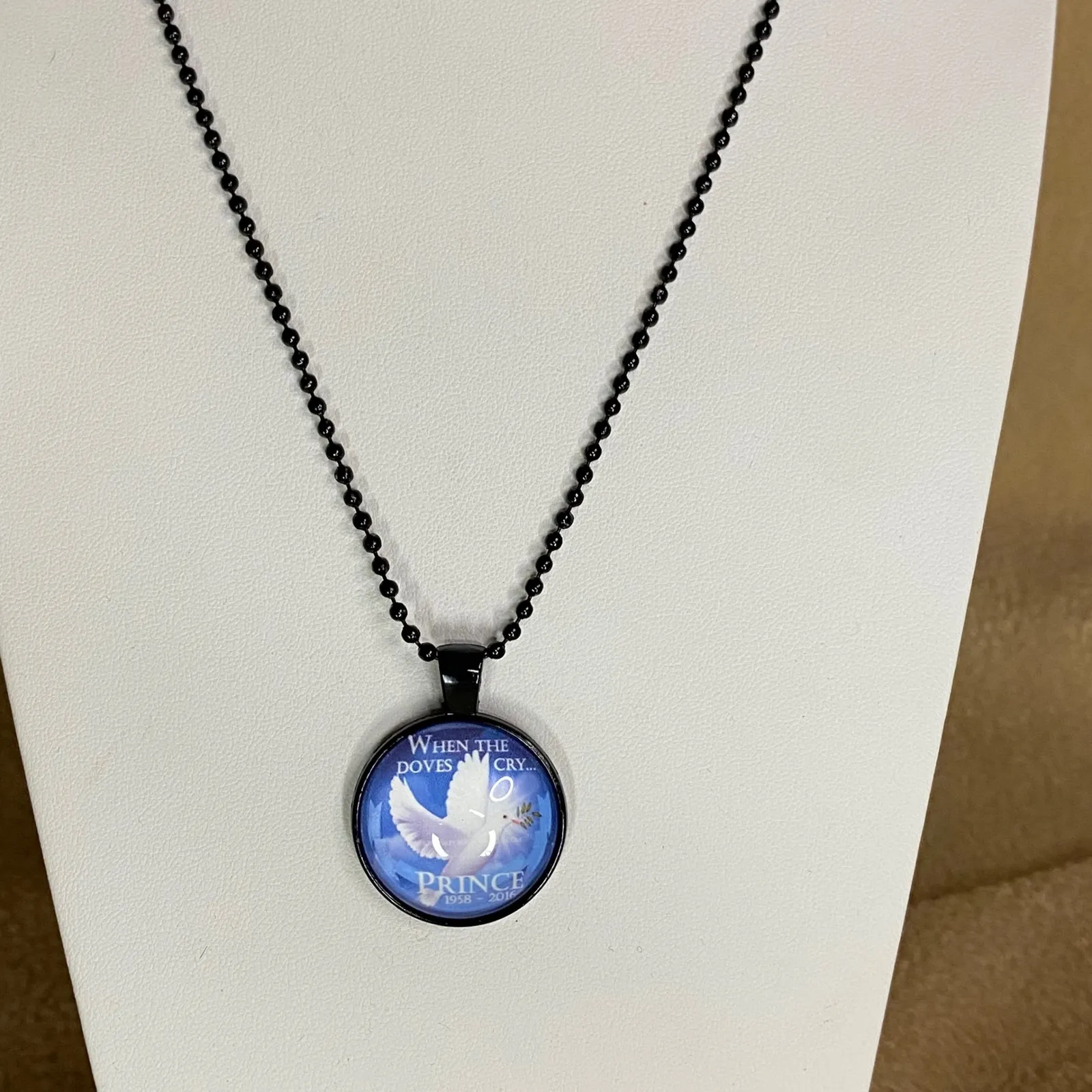 Prince When The Doves Cry Memorial Pendant Necklace Black Ball Chain 1958 2016 Blue - Image 3