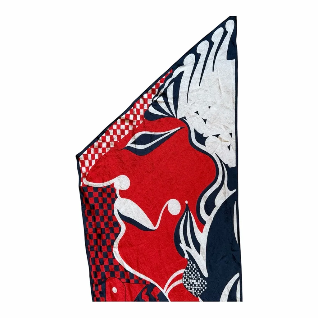 VTG Norma Tullo Silk Scarf Wrap 60s Pop Art Red White Navy Couture Bag Accessory - Image 6