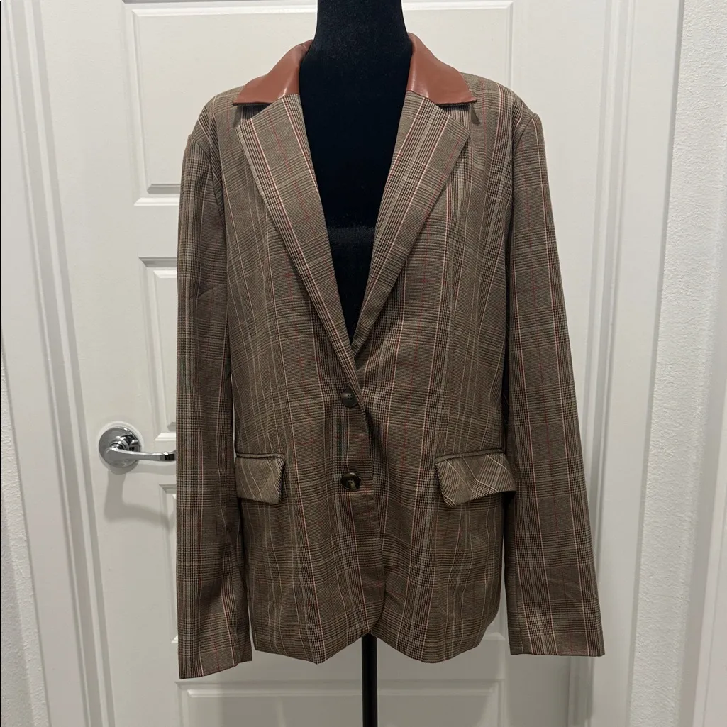 Oversize Steve Madden Tan Plaid Women's Blazer - Image 8