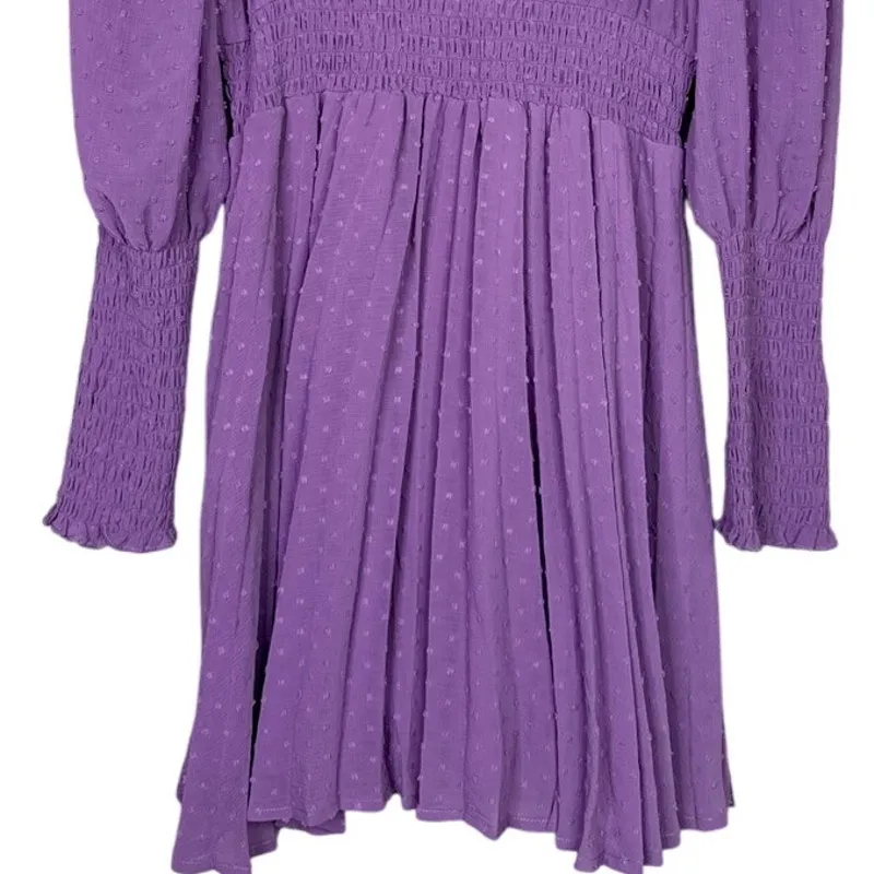 Zara Long Sleeve Ruffle Elastic Cuffs Flounced Hem 3 Buttons Mini Dress L Purple - Image 7