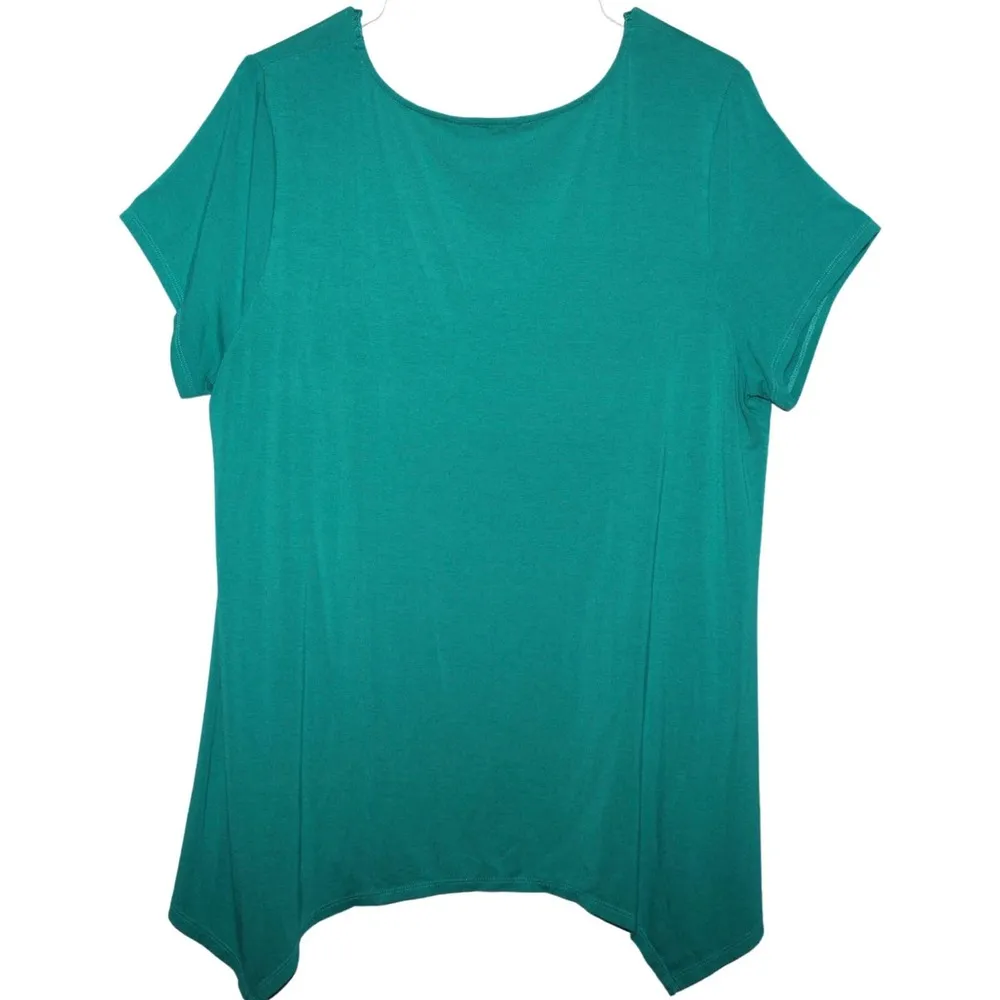 Women's Adrianna Papell Teal Blue Pull Over Crewneck Short Sleeve Shirt Size 1X - Image 2