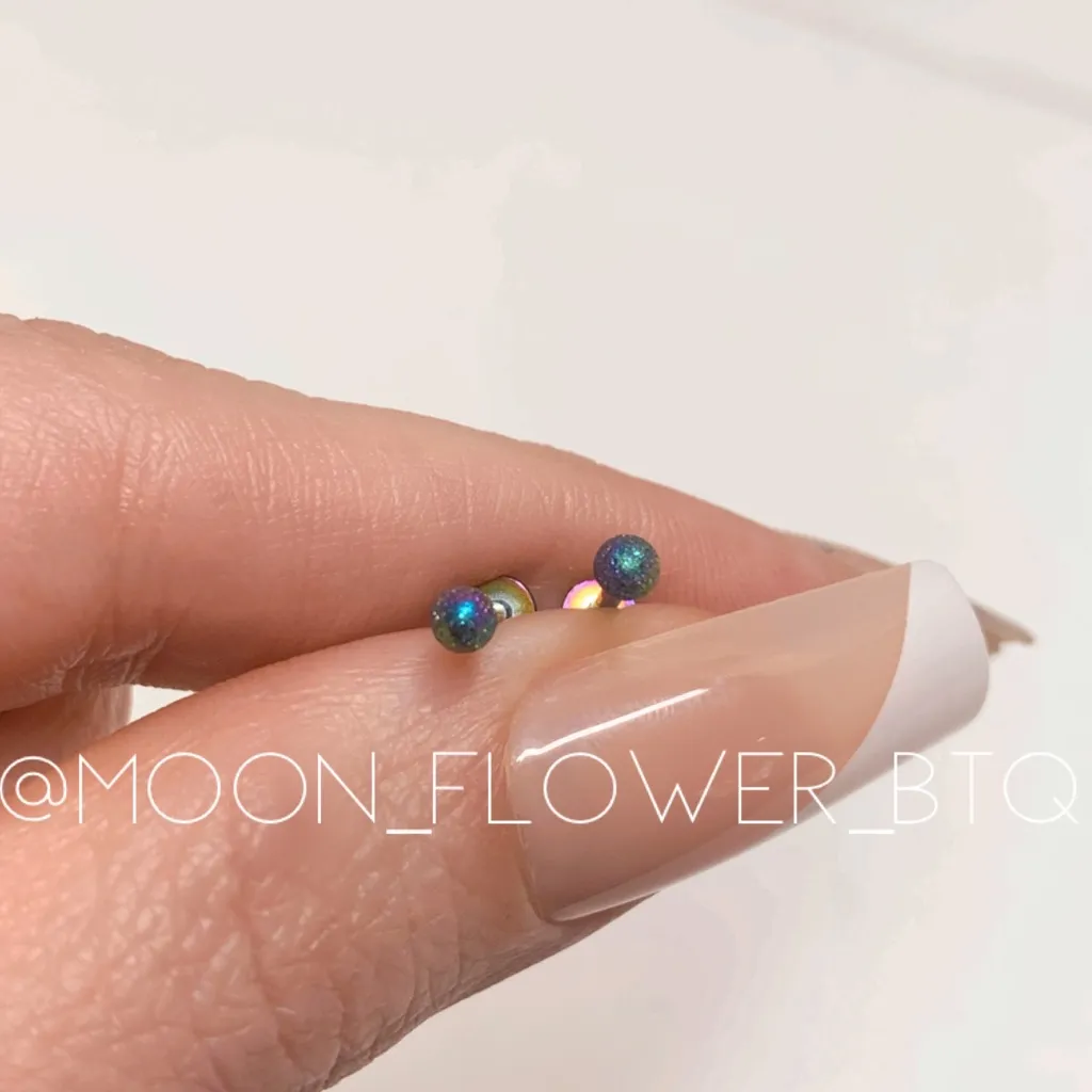 Rainbow Sparkle Sandblast Flat Back Earrings Purple - Image 2