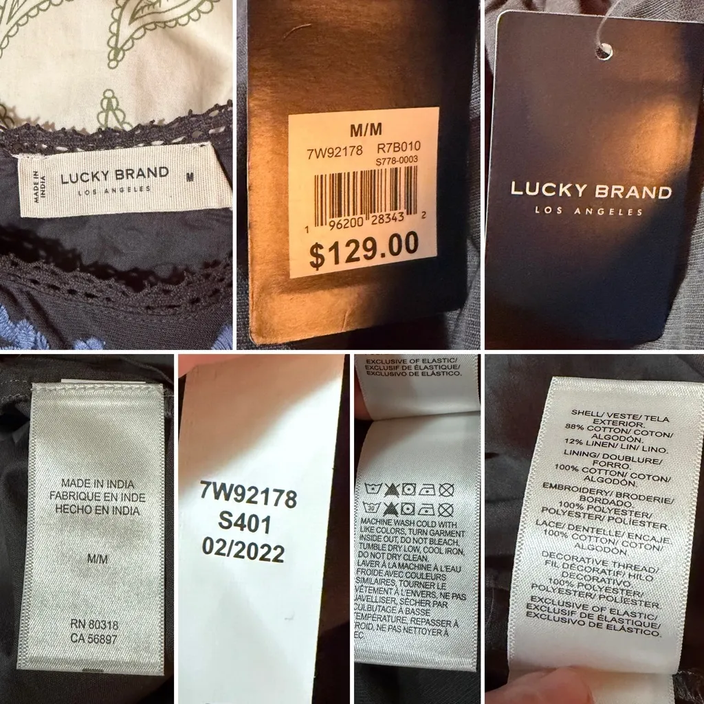 Lucky Brand Blue Cotton Linen Embroidered Dress Sleeveless Babydoll Grey M NWT - Image 9