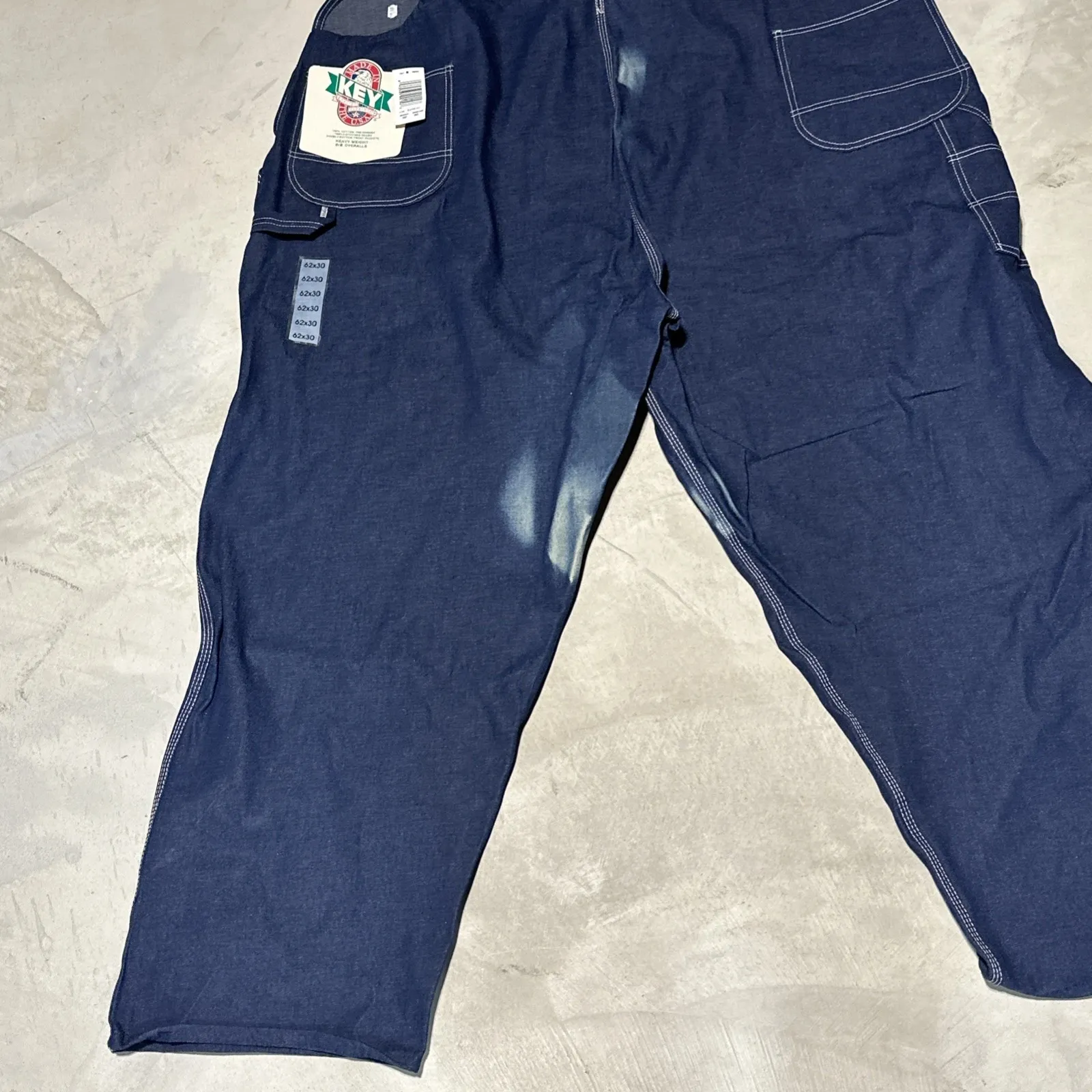 Key Imperial Bib Overalls Men's SZ 62x30 Blue Denim Carpenter Farm Vintage NOS - Image 10