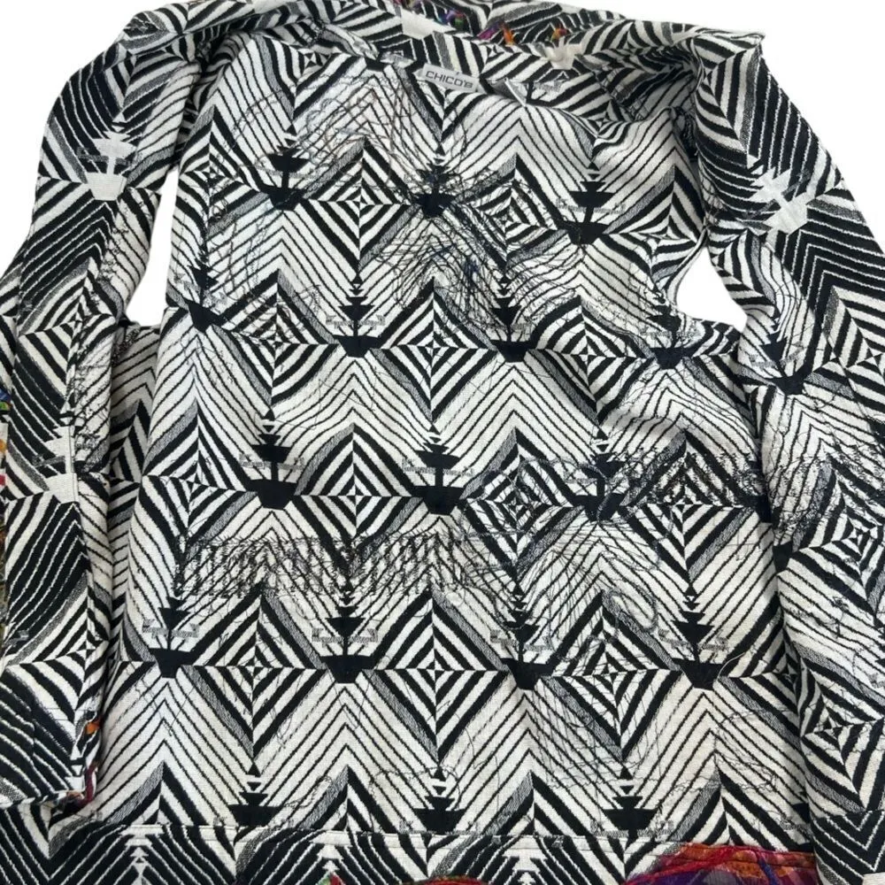 Chicos Embroidered Mixed Media Patchwork Open Front Collared Cotton Silk Vest - Image 9