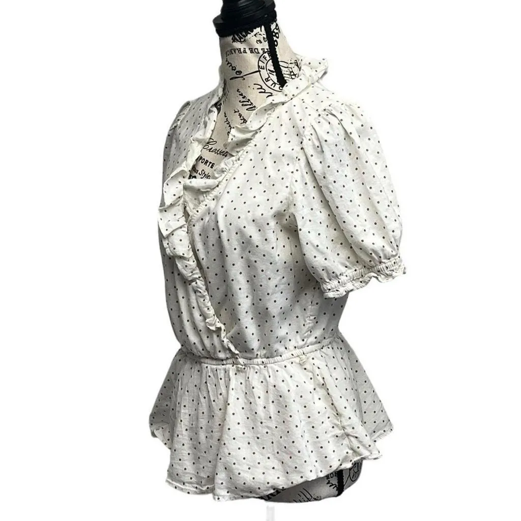 Lauren Conrad LC Women’s White Polka Dot Ruffle Blouse Size S Coquette Retro - Image 3