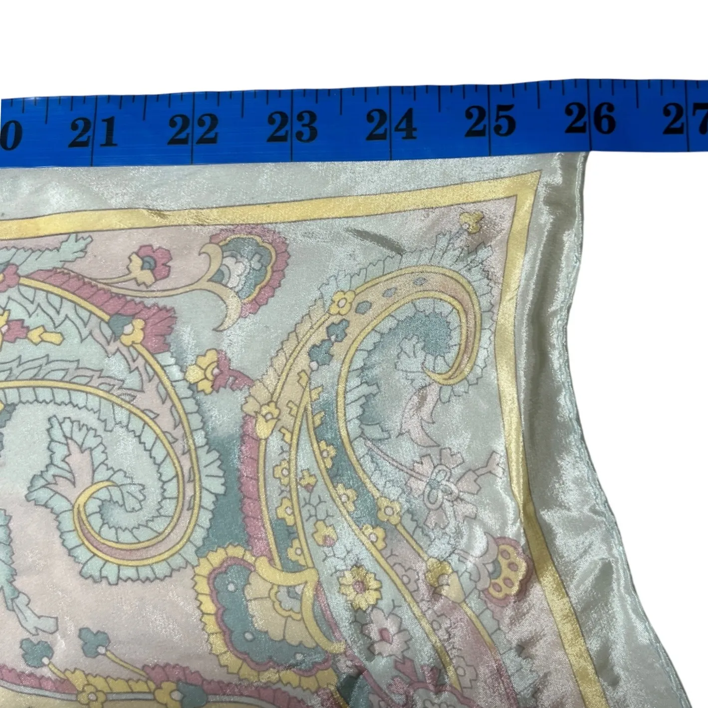 Vintage Pastel Paisley Mod Neck Scarf Satin Square DUROTEST 27in Green - Image 9
