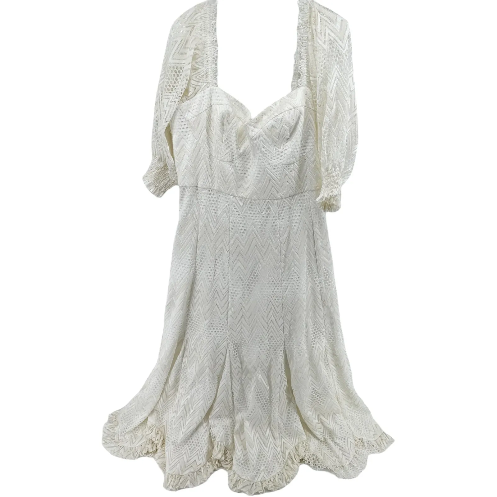 Anthropologie Hutch You Are a Vision Crochet Midi Dress Puff Sleeve White 22 - Image 2