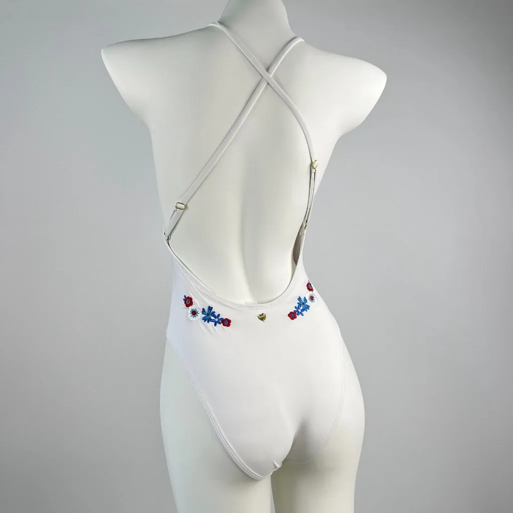 NWOT Juicy Couture 1PC Swimsuit White Embroidered Floral Swimwear Size XS - Image 5