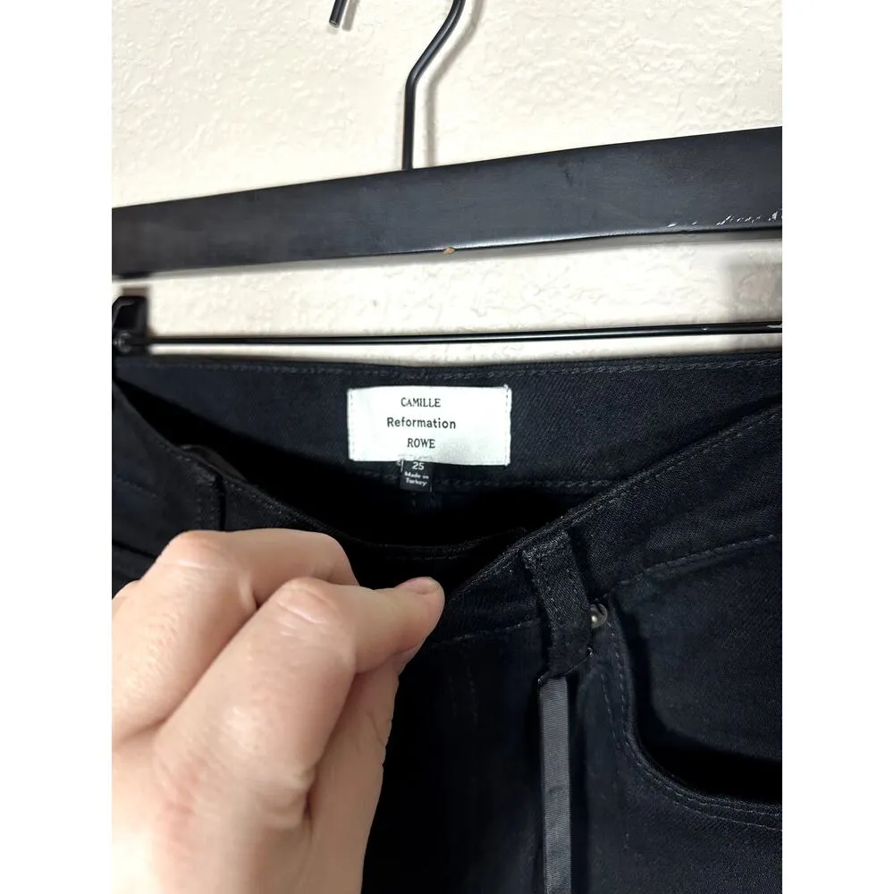 Reformation Mid Rise Relaxed Straight Black Jean Rigid Denim 25 Camille Rowe - Image 3